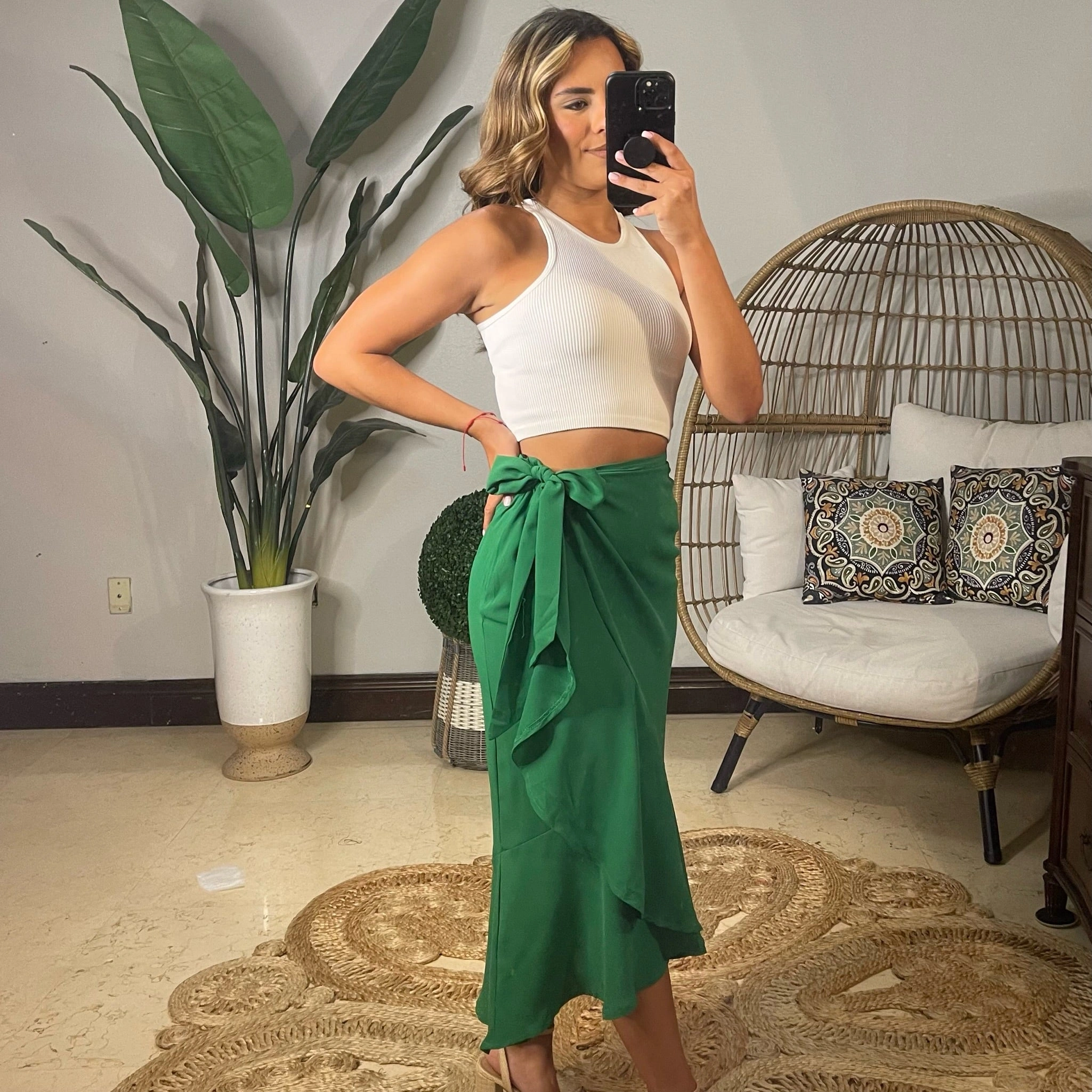 Green Wrap Skirt: Effortless Chic, Bohemian Breeze, Your New Favorite.